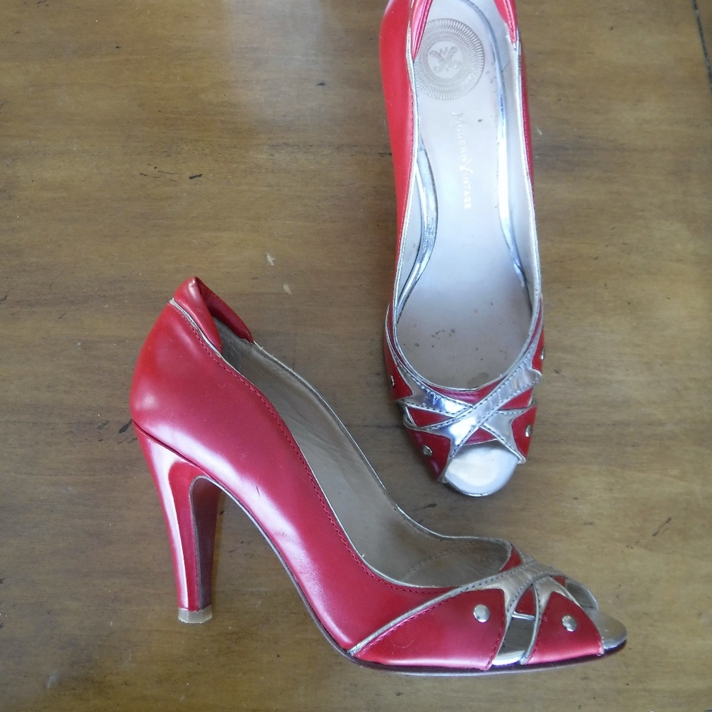 Modern Vintage Zorba Red Silver Heels Italy 36 6